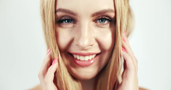 Woman Playing Hair Closeup