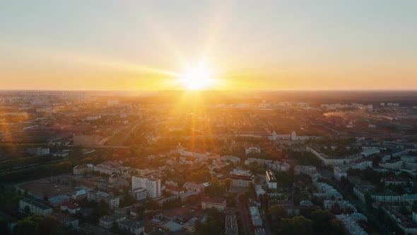 Aerial Time Lapse Hyperlapse Sunrise Over Big City Morning Cityscape alt