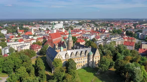 Aerial view of Olesnica castle, Poland