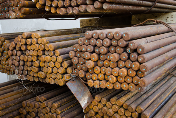 Rust Reinforcing steel rod or bars in warehouse