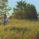 Carefree Woman is Walking in Beautiful Blooming Lawn in Summer Morning Rear View  Prores - VideoHive Item for Sale
