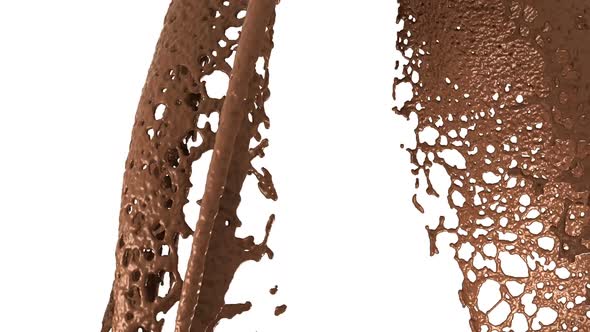 Hot chocolate or cocoa splashes slow motion flow, alpha. 3d render. 3d animation