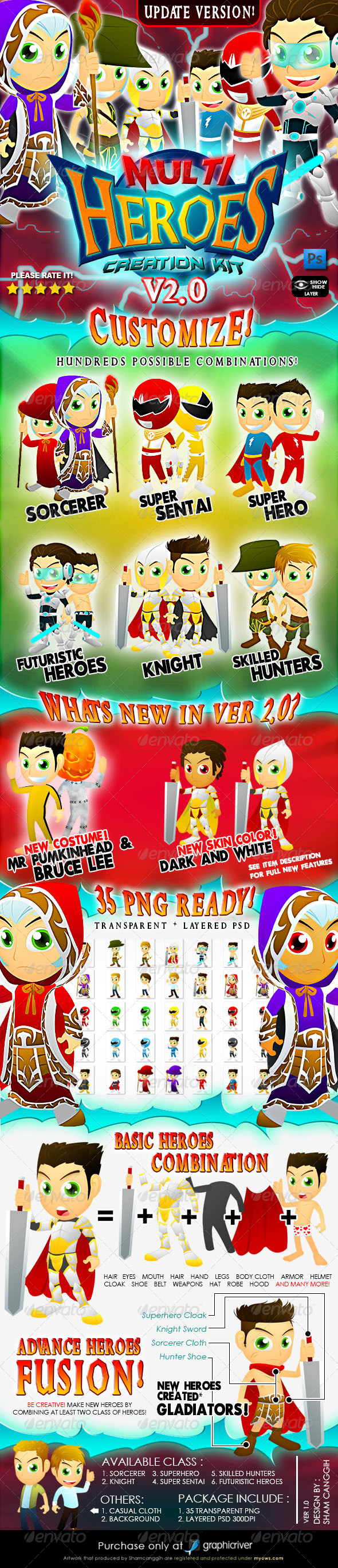 Multi Heroes Mascot Creation Kit Ver. 2.0 - Characters Illustrations