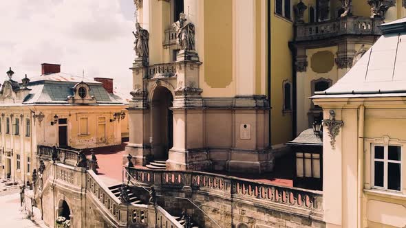 Aerial drone view of a flying over the Catholic Cathedral alt