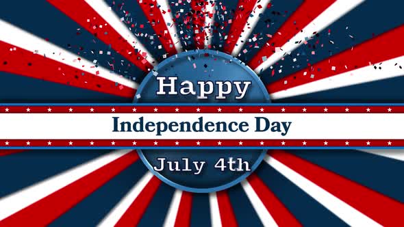 Animation of text Happy July 4th on blue circle with text Independence Day on white background alt