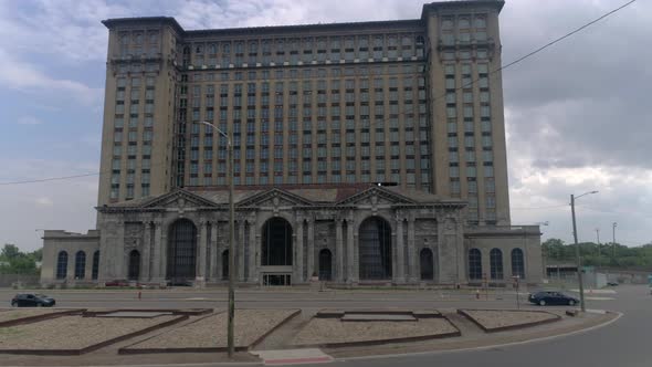 This video is an aerial view of the Old Train Station in Detroit, Michigan. The Michigan Central Tra alt
