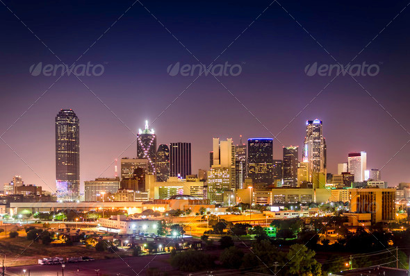 Downtown Dallas Illuminated - Stock Photo - Images