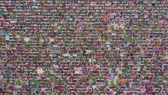 Aerial view of people worshipping in Dinajpur, Rangpur, Bangladesh. alt