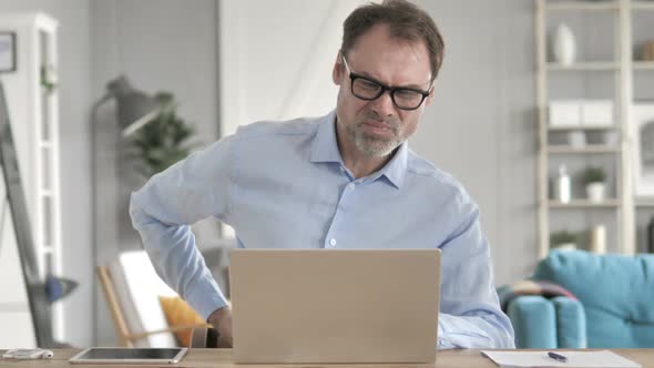 Senior Aged Businessman with Spinal Back Pain at Work alt