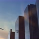 Airplane Flying Over Business Center At Evening - VideoHive Item for Sale