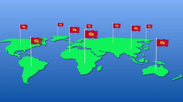 Kyrgyzstan National Flag Fly On Earth Map Animation alt