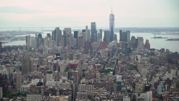 Aerial View of Midtown and Downtown Manhattan in New York USA