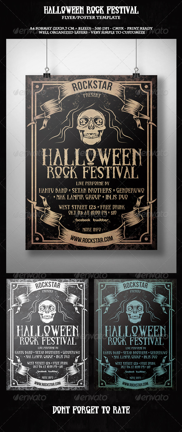 Halloween Rock Festival Flyer Template - Concerts Events