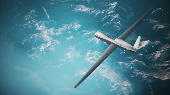 Military Predator Drone Flying Over Mountains. Aerial Reconnaissance By Military Drone alt
