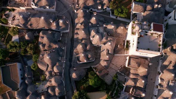 Beautiful aerial view of the traditional trulli houses in Alberobello
