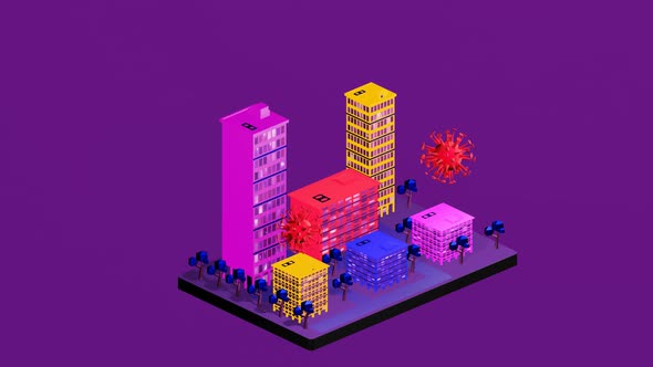 Isometrics about the state of the city being attacked by the Corona Pandemic alt