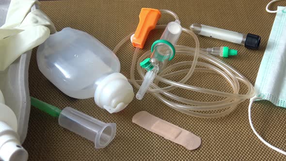 Disposable infusion set and syringes for medical, health care or pharmacy themes. 