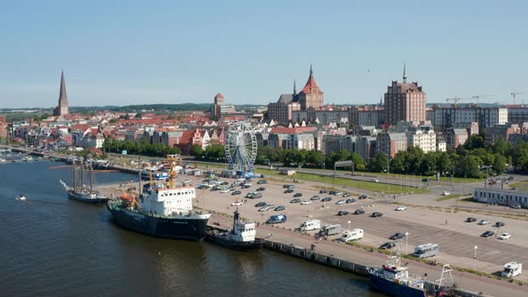 Aerial Panoramic View of Waterfront and Landmarks in Historic City Centre alt