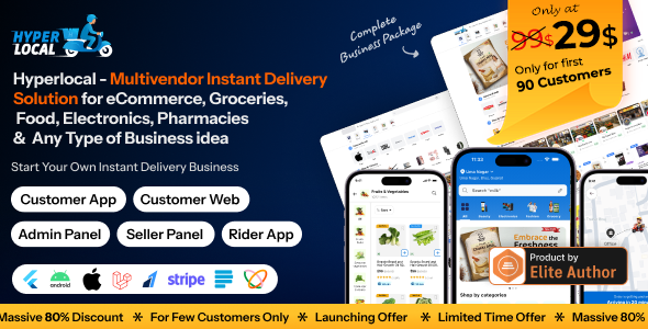 Hyperlocal - Multivendor eCommerce, Grocery, Food, Pharmacy Flutter Delivery app - Admin & Website