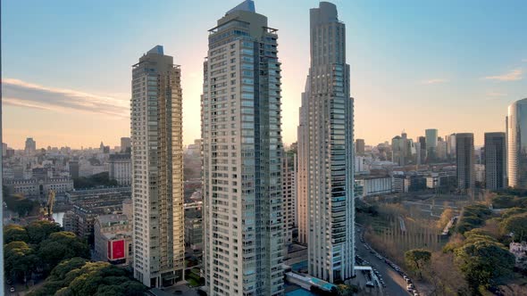 4K Aerial Drone Footage of Puerto Madero with Skyscraper Apartments Dolly Shot with Pull In Close Up alt