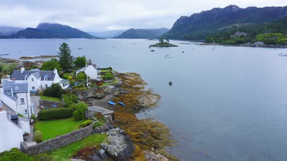 Aerial Drone View of Beautiful Scottish Highlands Landscape, Scotland, of Loch Carron, a Lake at Plo alt