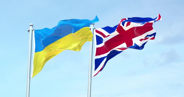 Ukraine flag vs United Kingdom flag waving 4k alt