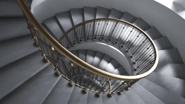 Dark, luxurious, glamour spiral staircase endless, seamless looping animation.4K alt