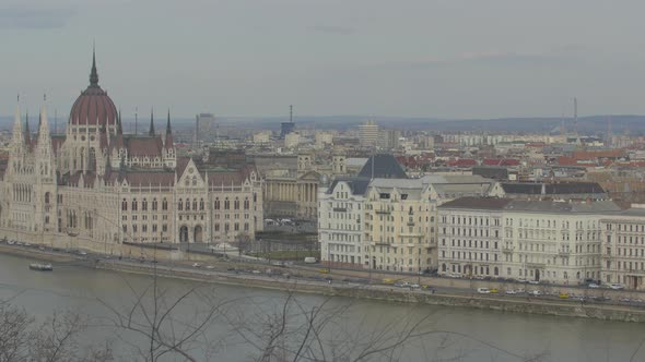 Buildings and ships along the Danube River