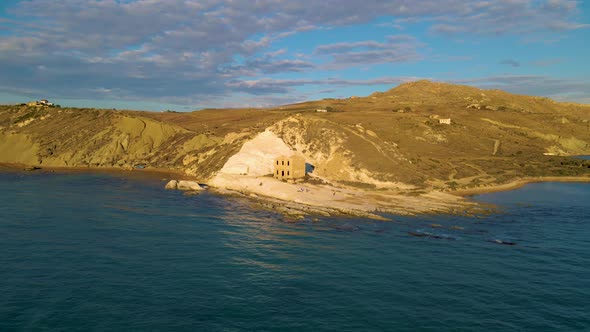 Punta Bianca Agrigento in Sicily Italy White Beach with Old Ruins of an Abandoned Stone House on alt