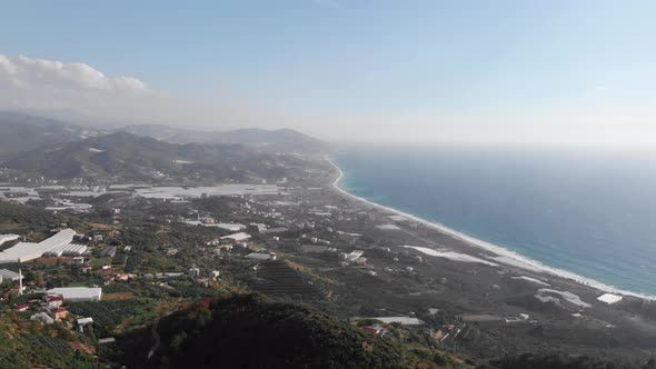 Aerial view of Alanya, Turkey and Mediterranean sea coastline. alt
