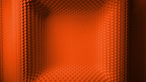 orange mosaic surface with moving hexagons In the form of a square