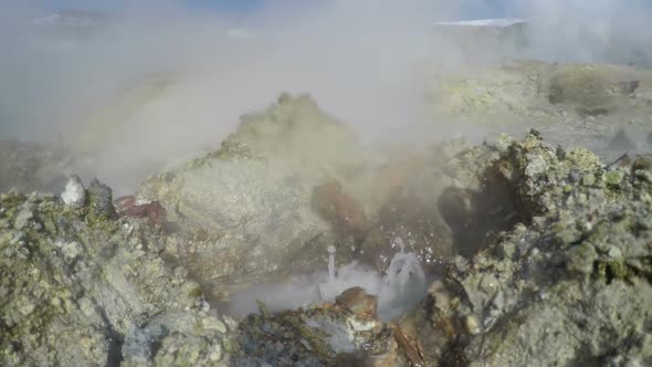 Fumarole Volcanic Boiling Mud Pot Surrounded by Sulfur Hot Springs