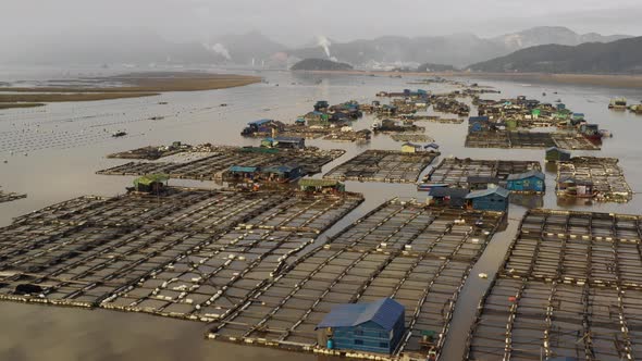 Flying over floating fish farms in China alt