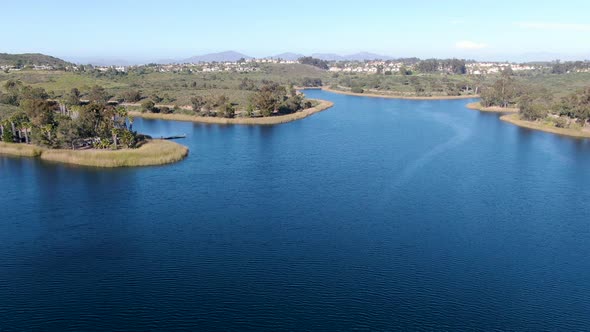 Aerial View of Miramar Reservoir in the Scripps Miramar Ranch Community San Diego California alt