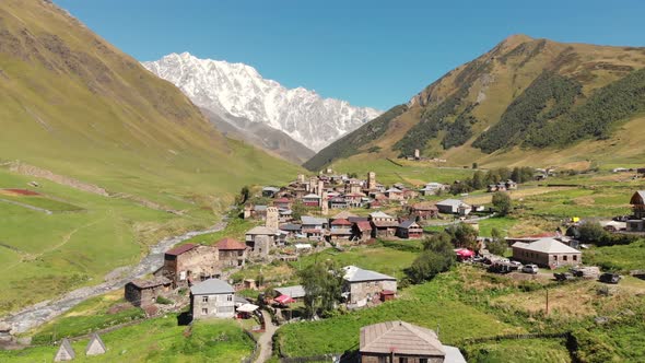 Ushguli Village with Famous Svan Towers in Svaneti Region in Georgia alt
