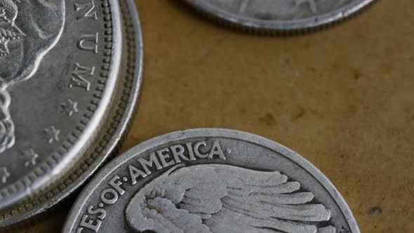 Rotating stock footage shot of antique American coins - MONEY 0109 alt