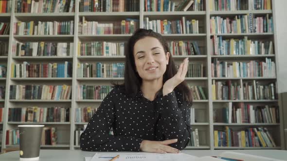 Web View of Beautiful Young Brunette Woman Female Happy and Smiling Looking at Camera alt