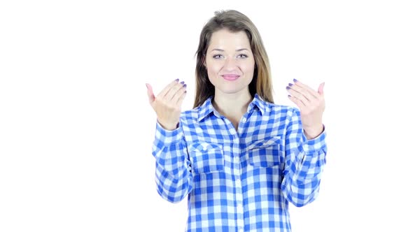 Join Us, Invitation Gesture by Woman, Inviting, White Background alt