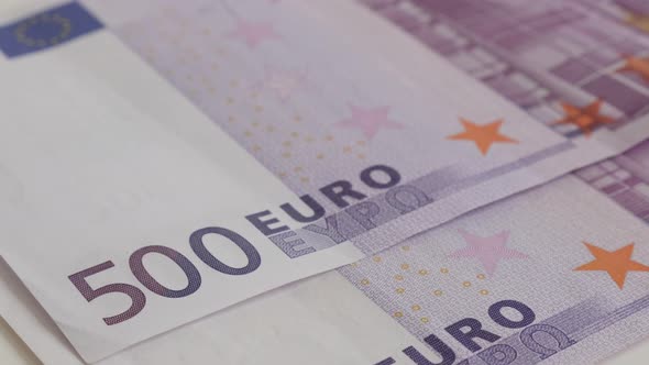 Five hundred EU paper money background slow tilt 4K 2160p 30fps UltraHD footage - Row of 500 euro ba alt