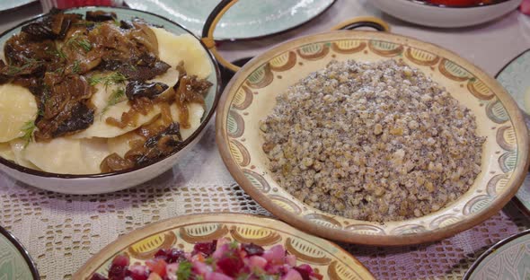 Ukrainian National Cuisine Table With Dishes alt