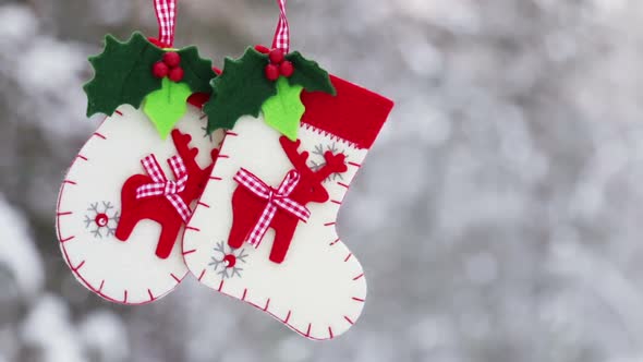 Sock and Mittens with Christmas Pattern Hanging