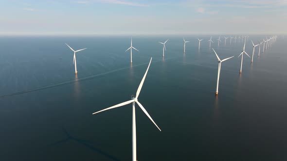 Wind Turbine From Aerial View Drone View at Windpark Westermeerdijk a Windmill Farm in the Lake alt