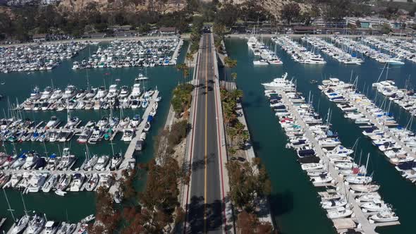 Aerial View of Harbor Boats in Dana Point Maria California USA - Panning Shot alt