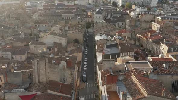 Above Bordeaux, France Rooftops Aerial Birds Eye View in Golden Hour Sunset Light alt