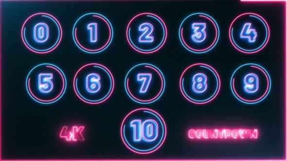 Neon Countdown 10 Second 4K