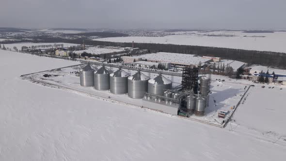 Meat Factory Aerial Drone View at the Winter Day