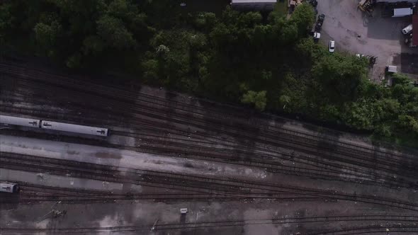 Top Down View of Train Tracks and Train Yard in  Upstate New York  alt