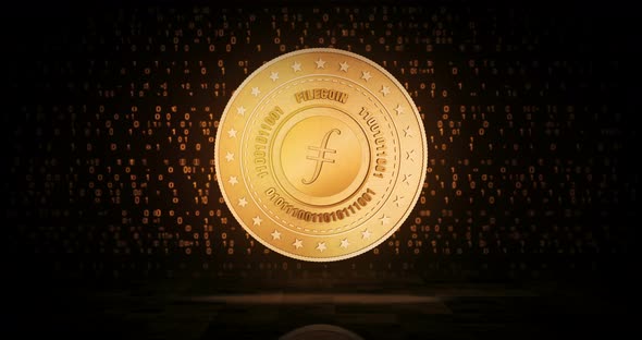 Filecoin FIL cryptocurrency golden coin loop on digital background alt