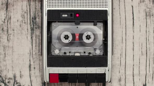 Old Audio Cassette Reel Playing in the Tape Recorder alt