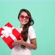 Amazed Child in Sunglasses Hold Present Box for Birthday Happy Birthday - VideoHive Item for Sale